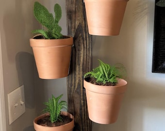 6" Hanging Wooden 4-Clay Pot Hanger - Rustic Home Decor