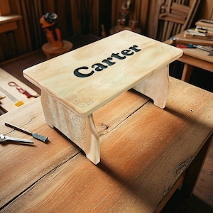 Personalized Wooden Child&#39;s Stool – Custom Engraved Name | Handmade Kids Step Stool | Solid Wood Gift for Toddlers