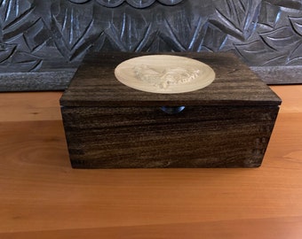 Maple wood with walnut stain Rooster box with flocks lining