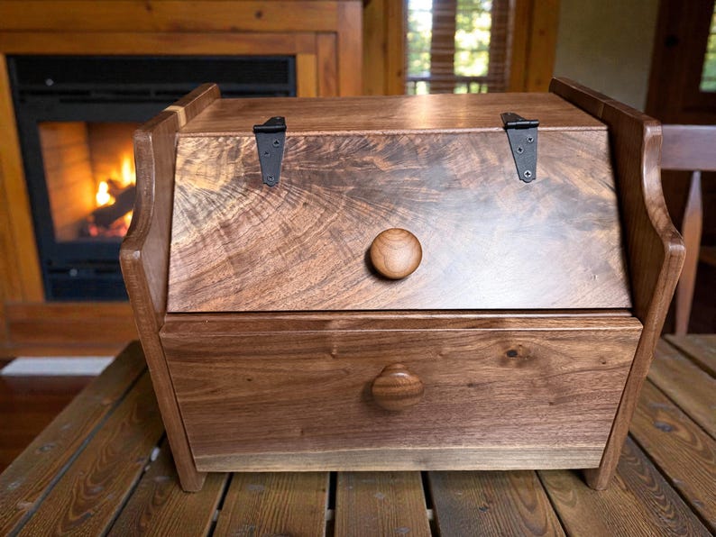 Handcrafted Solid Walnut Bread Box – Natural Kitchen Storage bild 5