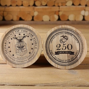 Custom Engraved Bamboo Logo Coasters – 3" or 4" - Personalized Gift for Veterans, Active Duty, Gifts, or Collectors