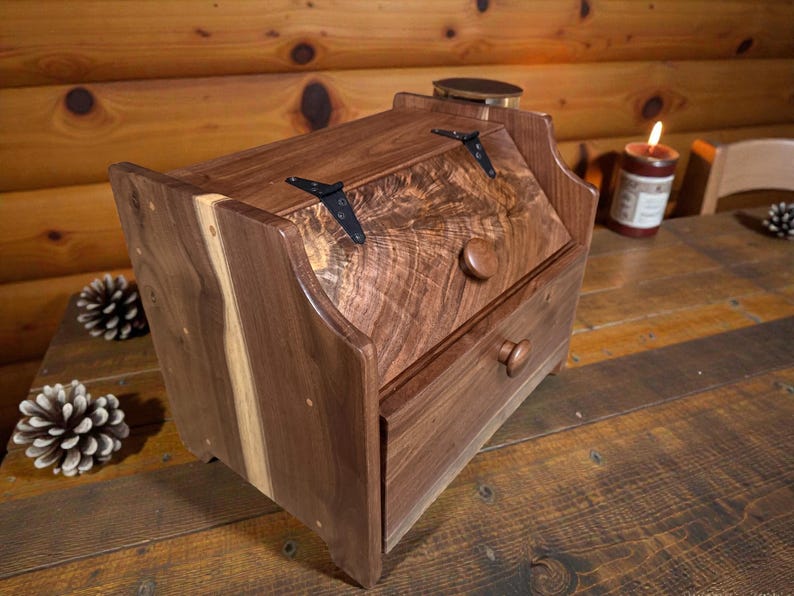 Handcrafted Solid Walnut Bread Box – Natural Kitchen Storage bild 8