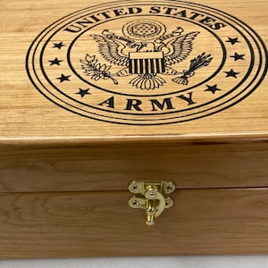 Custom Engraved Wooden Keepsake Box – Military or Company Logo   - 13&quot; x 7.5&quot; x 4&quot; (Made to order)