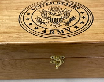 Custom Engraved Wooden Keepsake Box – Military or Company Logo   - 13" x 7.5" x 4" (Made to order)