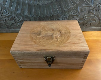 Mahogany box with horse carving (in stock)