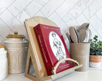 Wood Cookbook Stand for Kitchen Counter — Handmade Recipe Book Holder, Custom Color & Wood