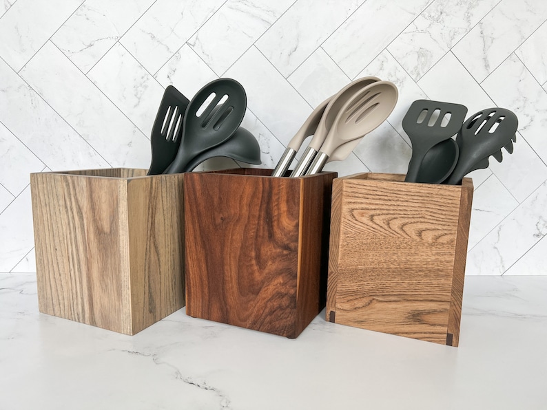 Wood Utensil Holder Many Color Options Utensil Storage Etsy