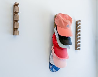 Wood Hat Rack for Baseball Caps — Handmade, Wall Mounted, Custom Color & Size