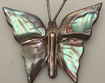 Sterling Silver 925 Abalone Shell Butterfly Brooch
