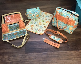 Unique Baby Set - car organizer, diaper bag, change pads, zippered accessory pouch