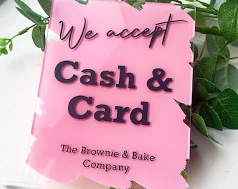 Cash & Card Business Sign Hand Painted Acrylic Rectangle Freestanding Cafe Salon Restaurant Craft Market Logo Square on Stand