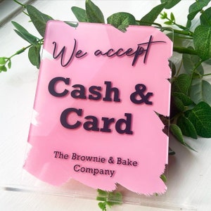 Cash & Card Business Schild Handgemaltes Acryl Rechteck Freistehendes Cafe Salon Restaurant Craft Market Logo Quadrat auf Ständer