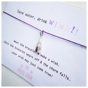 Pulsera de los deseos "¡Ahorra agua, bebe vino!" Pulsera de los deseos Regalo de alcohol Jubilación Despedida Botella