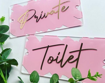 Hand Painted Acrylic Shop Sign: Salon, Cafe, Business (10x20cm) WITH Screw Holes, Personalised