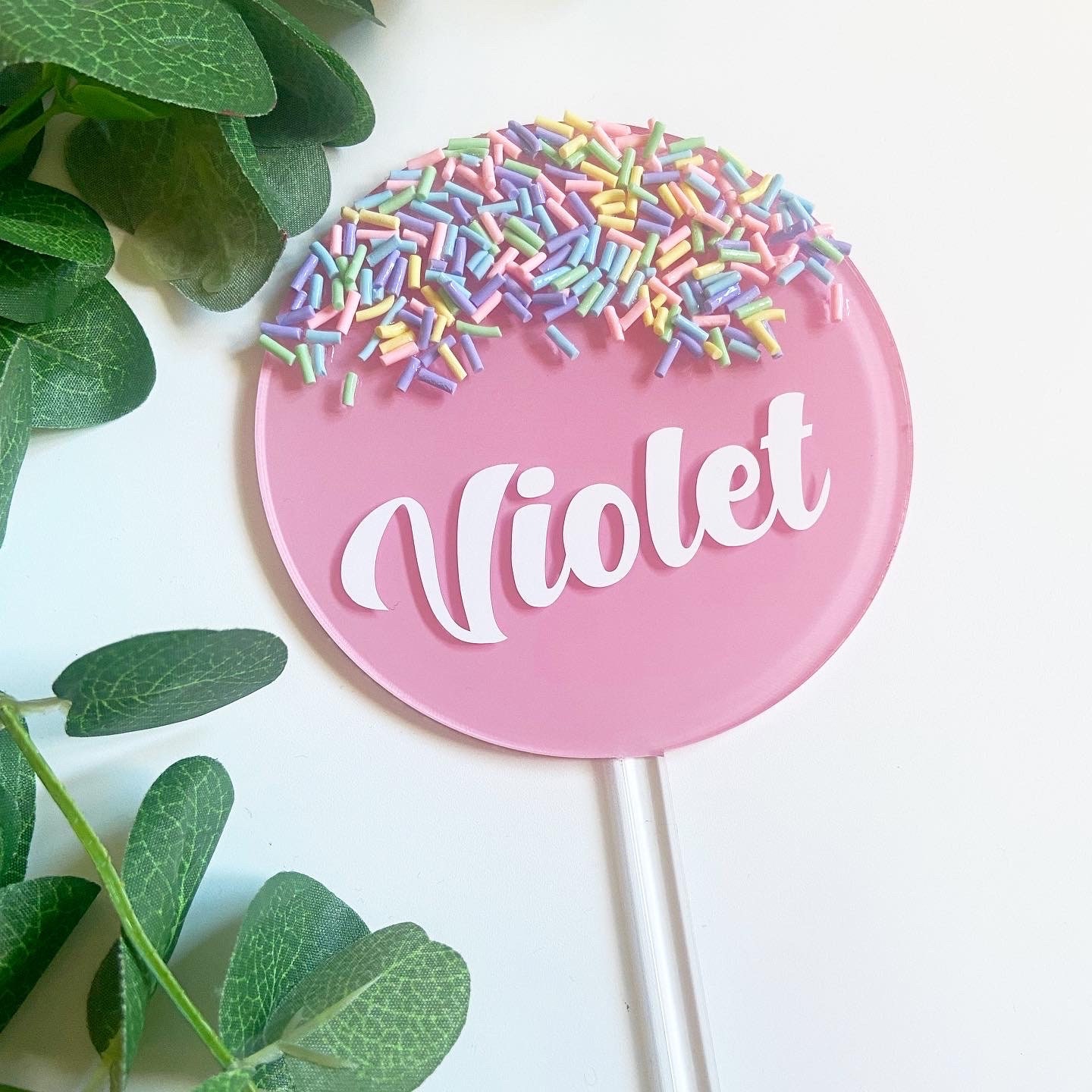Personalised Pastel Sprinkle Acrylic Cake Topper