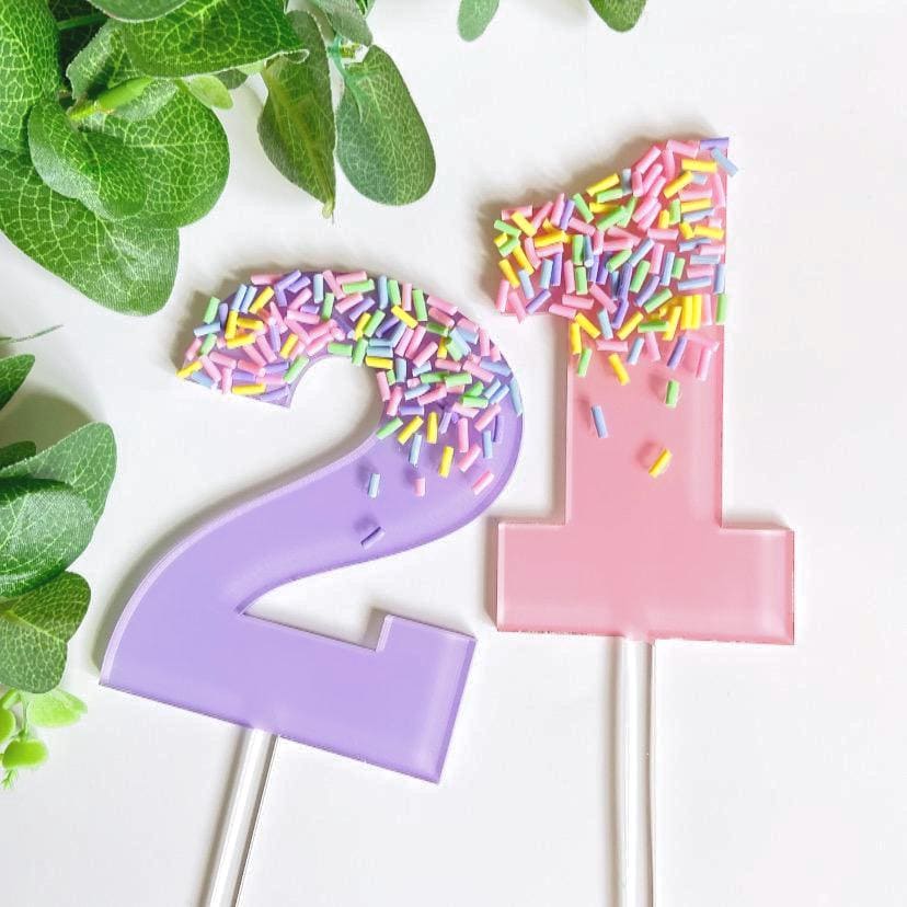 Acrylic Number Birthday Cake Topper Hand Painted With Pastel Sprinkle Sprinkles Celebration Age Dessert Party Candy Paddle Sweets Ice Cream
