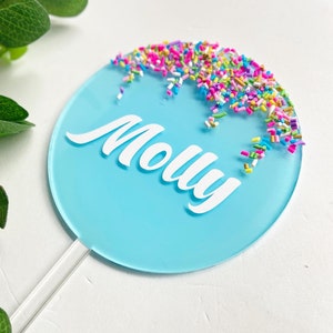 Personalised Sprinkle Acrylic Cake Topper Sprinkles Ice Cream Theme Party Sweets Chocolate Candyland Lollypop Inspired Birthday Cake