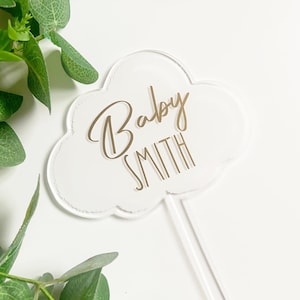 Topper per torta in acrilico personalizzato con nuvola, per feste di compleanno, baby shower, battesimo, rivelazione del sesso, primo compleanno, cielo arcobaleno, prima pagaia