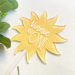 Personalised Sun Cake Topper: Hand Painted Acrylic Birthday Party Decoration 365 days around the Sun