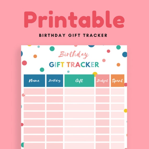 Printable PDF Birthday Gift Tracker A4 Planner Party List Event Present  Organiser 
