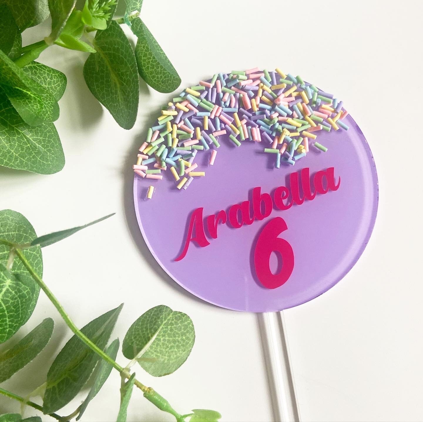 Personalised Pastel Sprinkle Acrylic Cake Topper