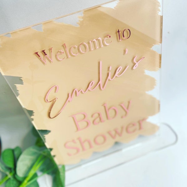 Party Welcome Sign Hand Painted Acrylic Rectangle Freestanding Baby Shower Hen Party Birthday Party Christening Square on Stand