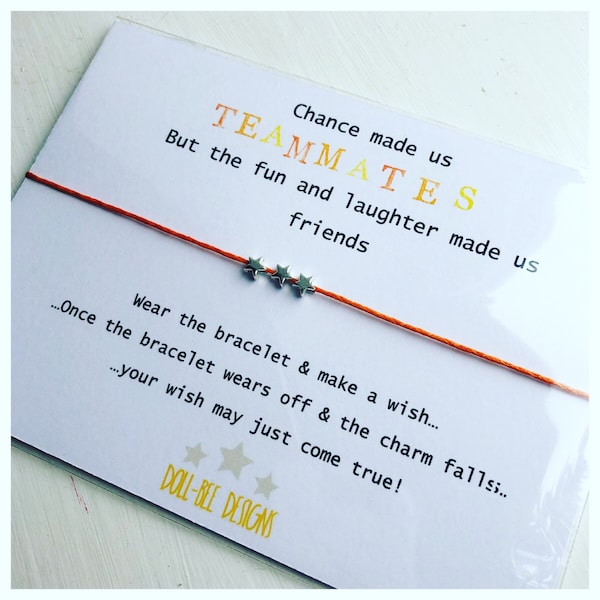 Wishing Bracelet 'Chance Made Us Teammates But The Fun And Laughter Made Us Friends' Wish Bracelet Gift, team sports work friends leaving