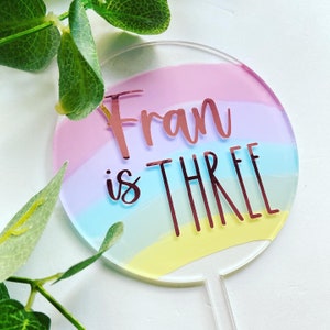 Personalised Pastel Rainbow Cake Circle Topper Hand Painted Custom Name Number Age Acrylic Dessert Baby Shower Birthday Paddle Decoration