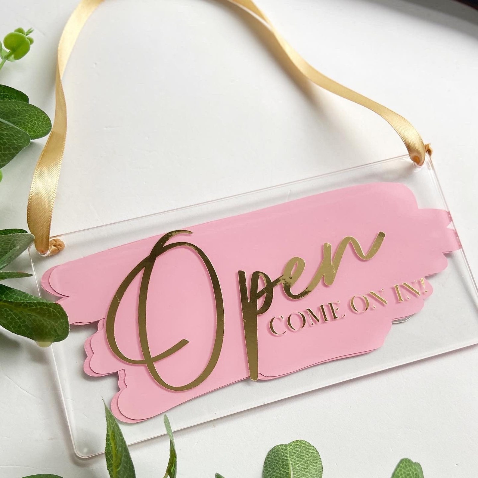 Shop Open Close Acrylic Hand Painted Sign Business Hanging Ribbon Shop ...