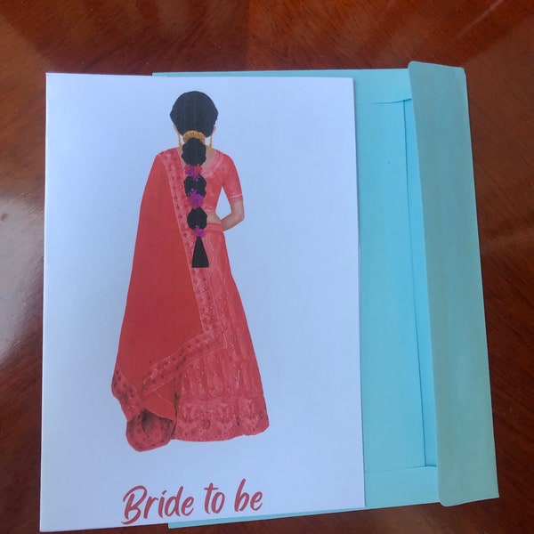 Indian wedding bride to be. Red Lehenga bridal card. Desi bride card Greeting card for dulhan. Indian/Pakistani bride card. Gift for Her