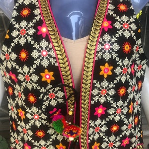 Indian embroidery vest Pakistani Vest Afghan jacket sleeveless waist coat thread work hand made embroidery black vest traditional jacket