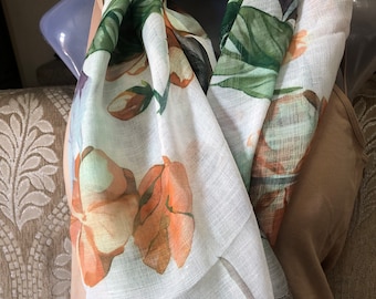 Bufanda de impresión digital de lino indio dupatta algodón de lino hojas étnicas tradicionales bufanda inspirada en la naturaleza / estola / dupatta / chunni / envoltura / Regalo para ella