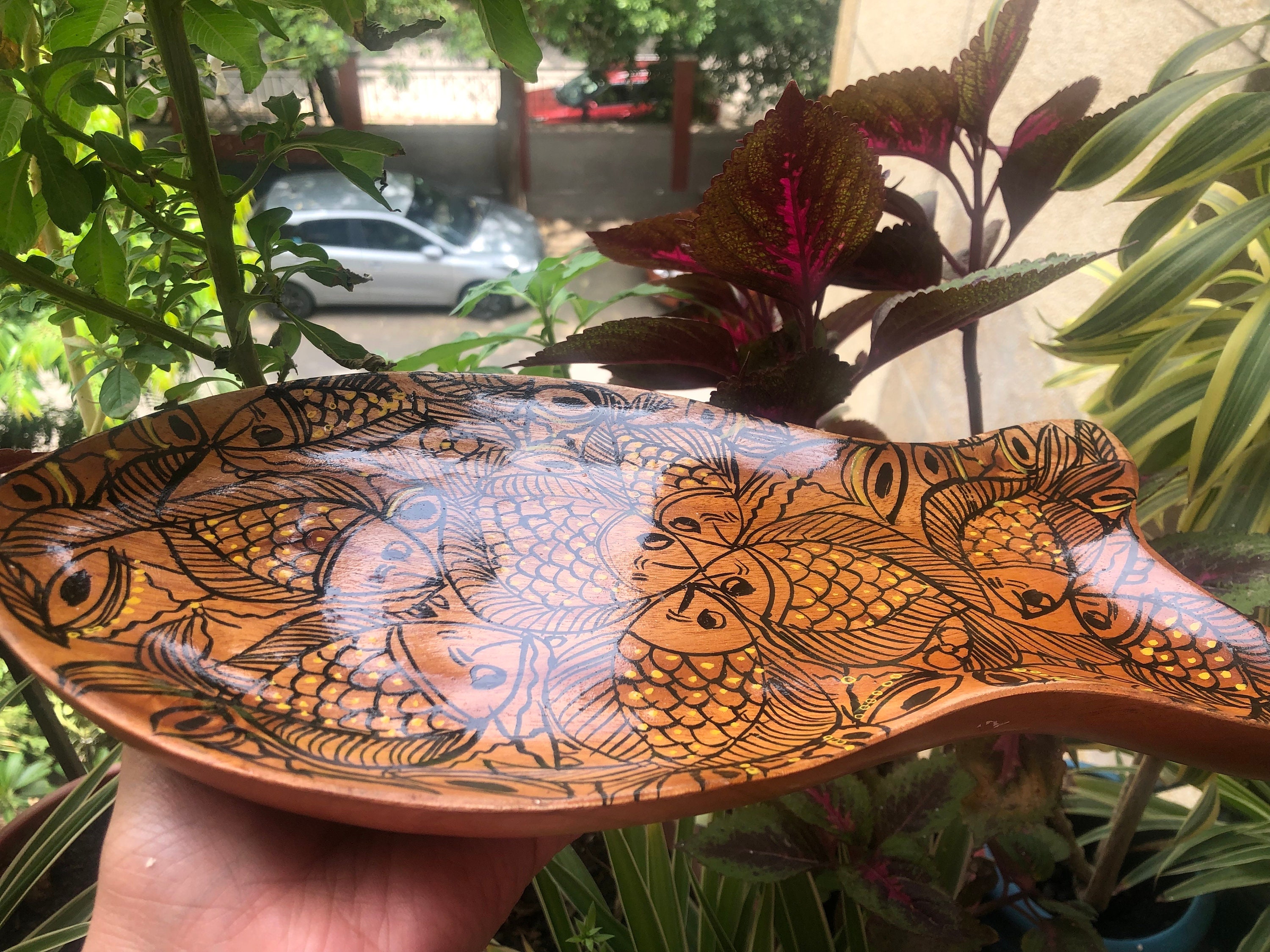 Black - Traditional Pattachitra Hand Painted Akashmoni Wooden Tray (10 x 5 in) 23