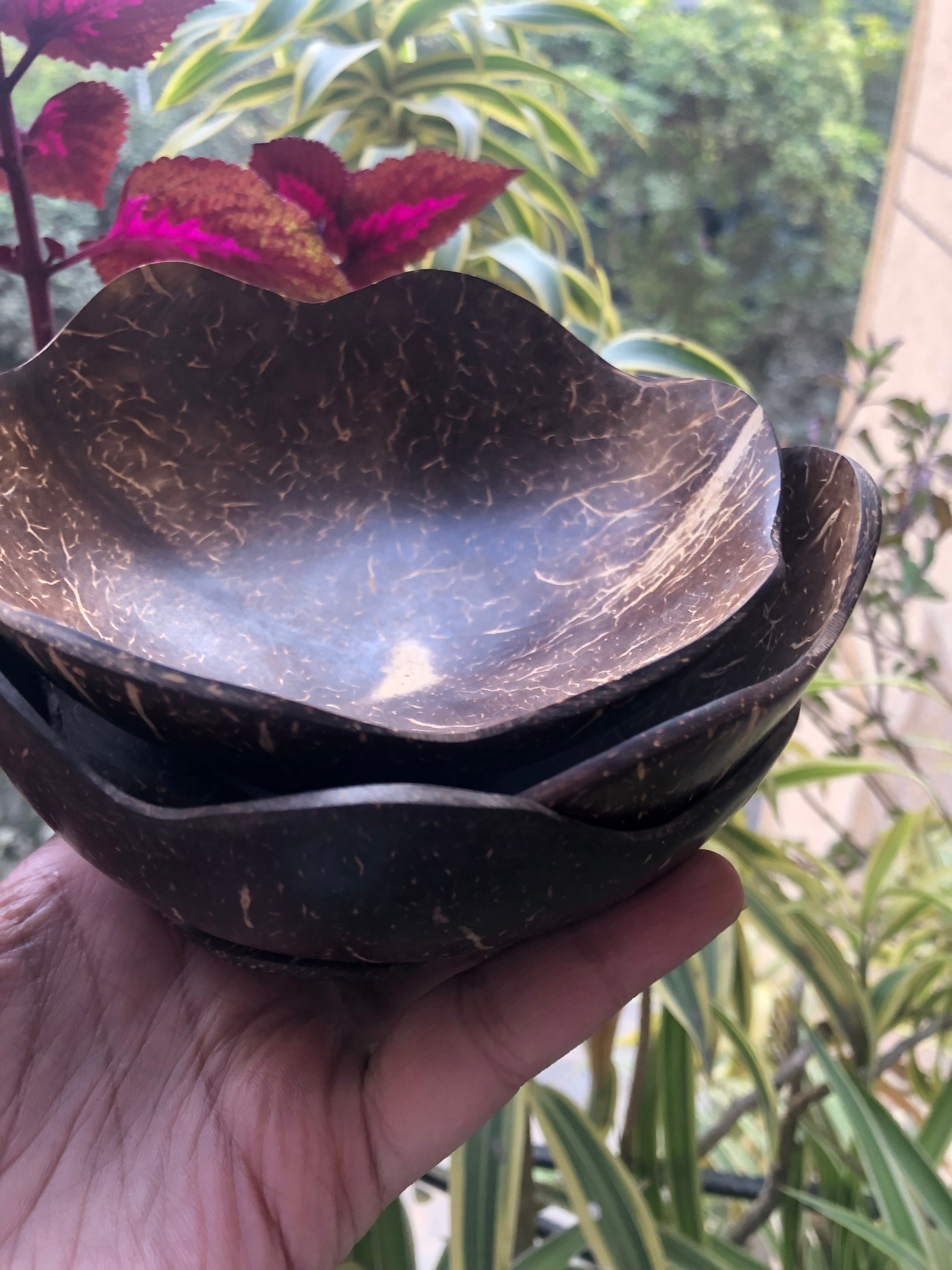 Eco Friendly Set of 3 Coconut Shell Bowls 100% Natural Beautiful Indian ...