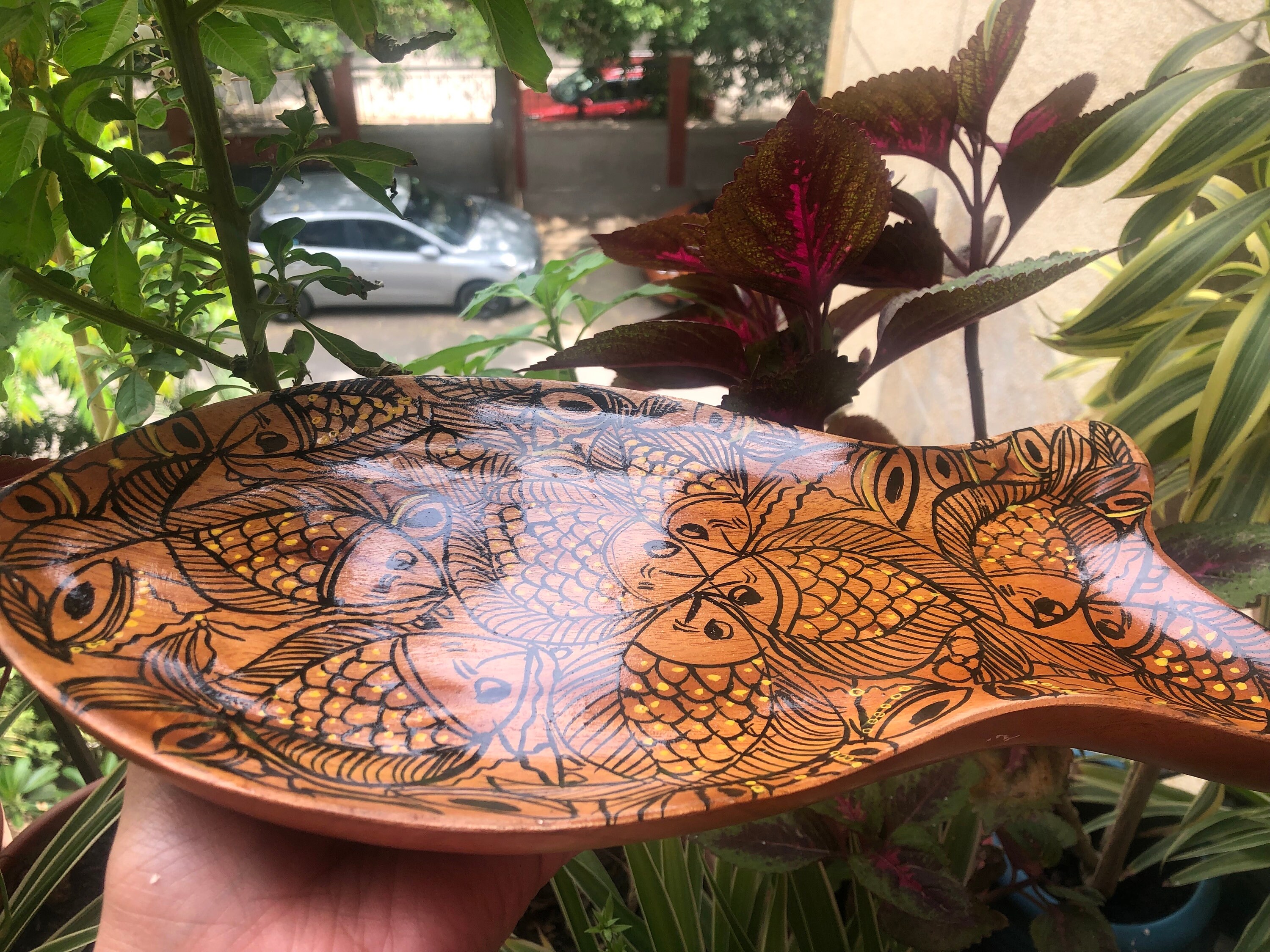 Multicolor - Traditional Pattachitra Hand Painted Akashmoni Wooden Tray (13 x 8 in) 25