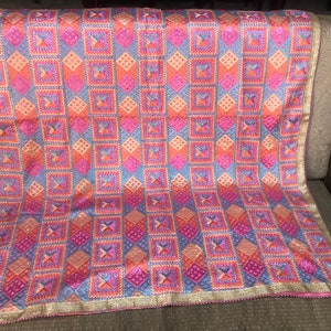 Phulkari dupatta pink orange blue beige full size dupatta Indian traditional ethnic blue orange pink phulkari full embroidered dupatta/wrap