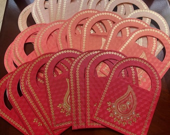 Set of 30. Envelopes for money/shagun Indian Pink/Red/Beige Cash holder/gift/wedding/Diwali/Asian/money envelope/Eid/shaadi/asian