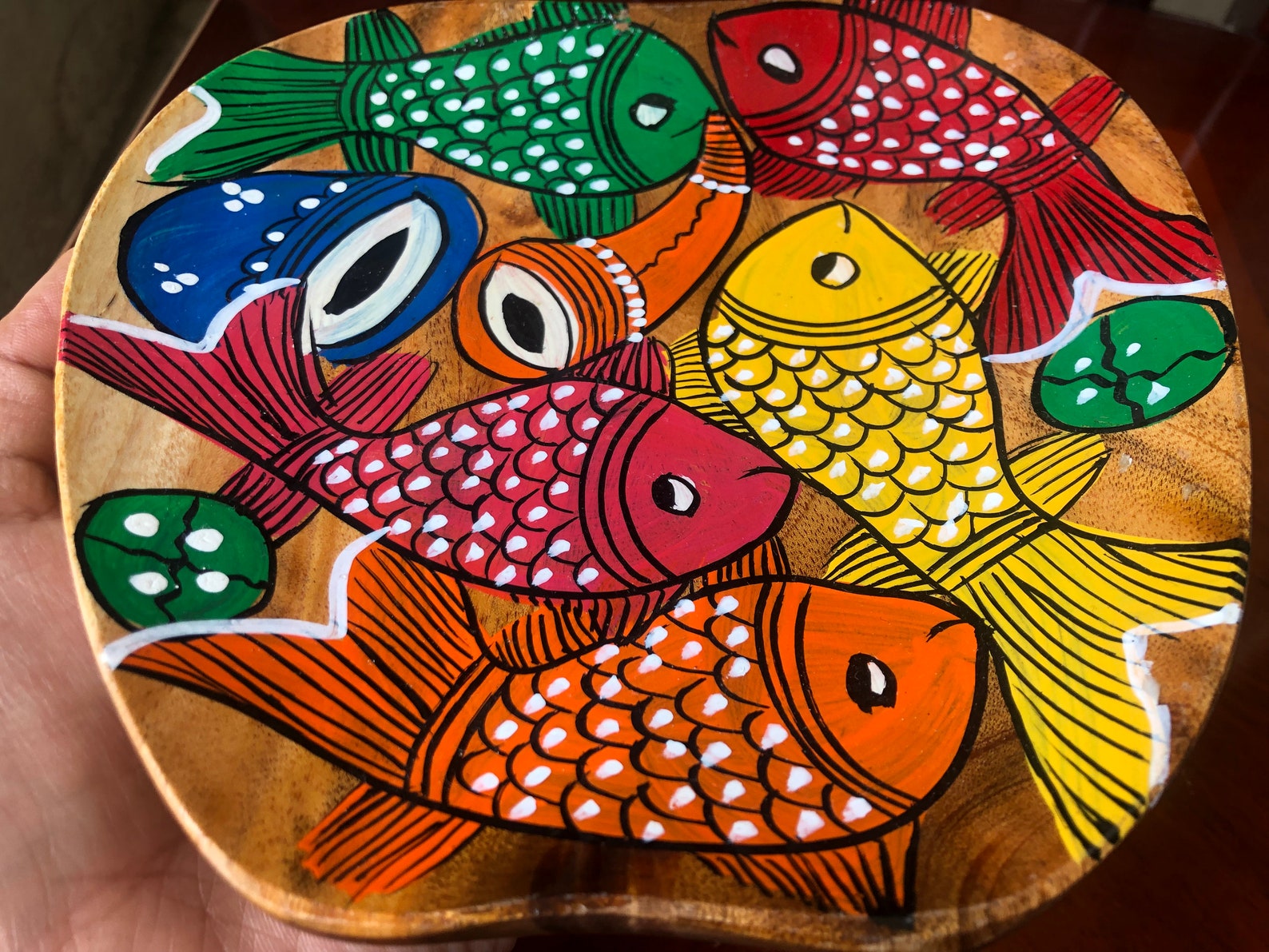 Multicolor - Traditional Pattachitra Hand Painted Akashmoni Wooden Tray (7 x 7 in) 06