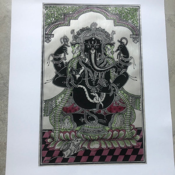 Ganesh Ganesha Patachitra Pattachitra painting Traditional Odisha Orissa Indian painting silk Indian intricate painting silk. Gift For her