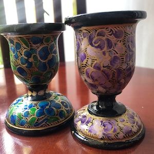 Set di 2. Portacandele Kashmiri in cartapesta Kashmiri indiano in cartapesta/cartapesta blu/giallo portagioie regalo per lei