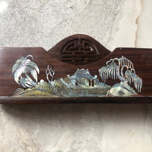 Stifthalter Vintage traditionelle Vietnam Lack Perlmutt Muschel Natur Themen vietnamesische Bäume / Pagode Holz Stifthalter Büro
