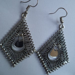 Silver Indian Earrings dangle jhumkas bollywood Indian silver oxidized silver party oxidized silver intricate earrings. Gift For Her earring