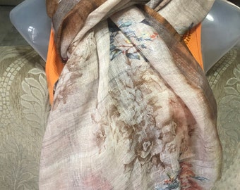 Pañuelo de lino indio impreso digital dupatta lino algodón tradicional étnico floral inspirado en la bufanda / estola / dupatta / chunni / envoltura / regalo para ella