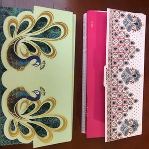 Set di 20 buste Shagun Buste per soldi con taglio laser a forma di pavone con ombrello rosa/oro/blu. Busta porta contanti/regalo/matrimonio/Diwali/asiatica/Eid