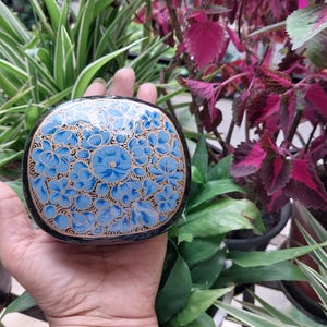 Scatola portagioielli in cartapesta indiana Kashmiri blu/oro, rettangolare, rotonda, in cartapesta nera/blu/crema/oro, regalo per lei