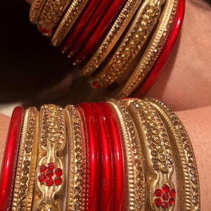 Set of 20 red chooda bangles Indian bridal ethnic traditional made with lac Lac Red and Gold Chuda/Chooda Indian Bridal bangles