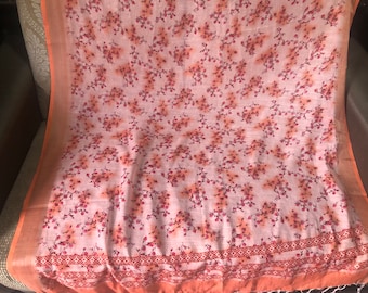 Bufanda de impresión digital de lino indio rosa naranja dupatta lino algodón étnico floral naturaleza inspirada bufanda / estola / dupatta / chunni / envoltura / Regalo para ella