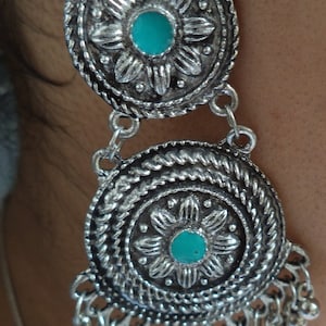 Silver big chunky silver oxidized earrings teal silver earrings traditional silver ethnic oxidized earrings Bollywood earrings. Gift For Her