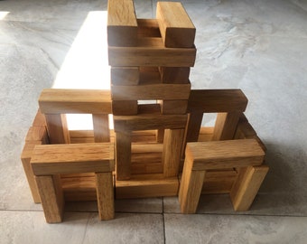 Wood tumbling blocks stacking blocks 54 piece wood wooden blocks. For Kids and adults lovely stacking game creative play nature inspired
