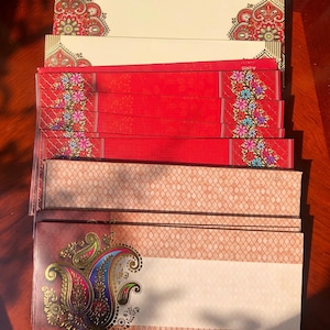 Conjunto de 30. Envelopes para dinheiro/shagun indiano bege/vermelho floral limão amarelo/dourado porta-dinheiro/presente/casamento/Diwali/asiático/envelope de dinheiro Eid